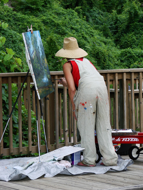 Artist Lisabelle Painting Plein-Air at the beautiful "Swan Creek Riverwalk" in downtown Toledo August 2009, near the Erie Street Farmer's Market.