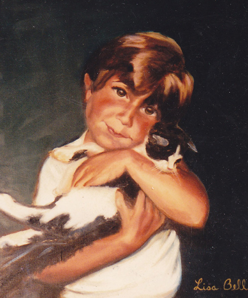 AJ & CAT 1987 Oil Portrait by Lisabelle, Pet Portrait Artist, Portraits of People and Pets, 