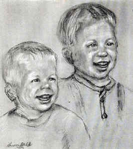 Charcoal portrait by Lisa Bell, Charcoal portrait of two brothers, Portrait of two brothers from photo. 11x17"