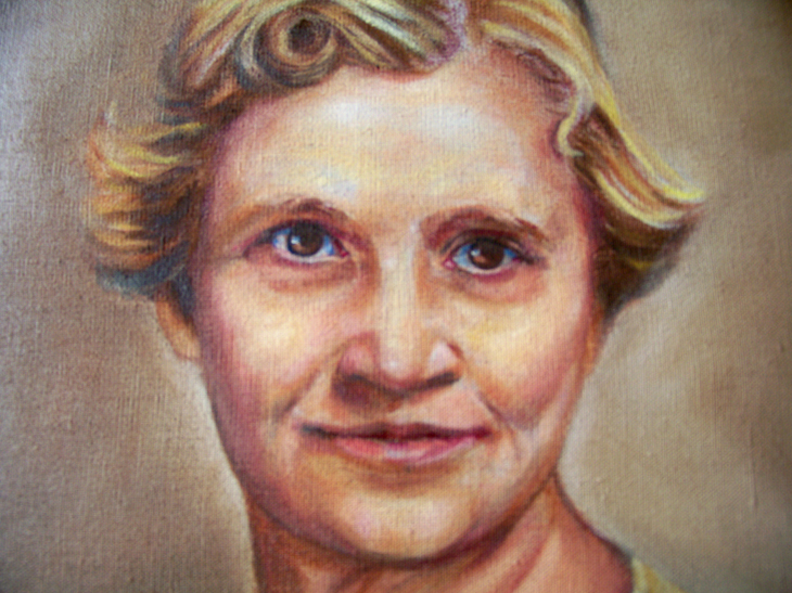 Oil Portrait Demonstration by Lisabelle, The Portrait of Irene Hess, a close-up.  Irene Hess 1910 -2009 Statistician for Institute of Social Research at the University of Michigan. A commemorative Portrait Painting  March 19, 2010