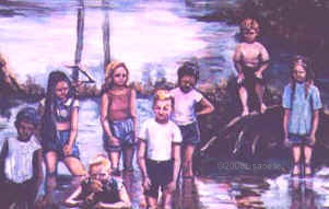 Oil Painting of Children, Painting from an old photograph, Oil on wood, Commissioned artwork, 12x24"
