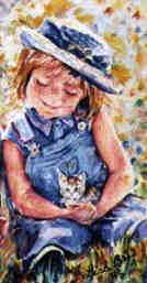 GIRL and KITTEN by Lisabelle, watercolor portraits of people and pets. 