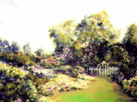 Landscape Painting By Lisabelle 2009 GARDEN IRON GATE 1998. Acrylic on canvas, Original sold.