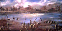 Landscape Painting By Lisabelle 2009 STONY LAKE 1999 Oil on wood 24x48" Napoleon, MI Original NFS Prints Available