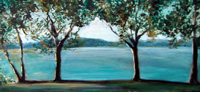 Landscape Painting By Lisabelle 2009 WAMPLERS LAKE 2004 Brooklyn, MI .Oil on wood 12x20" Original NFS, Prints Available