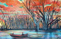 Landscape Painting Lisabelle 2009 TWO BY CANOE 2004 Oil on Canvas, Berkey, OH, Original NFS, Prints Available