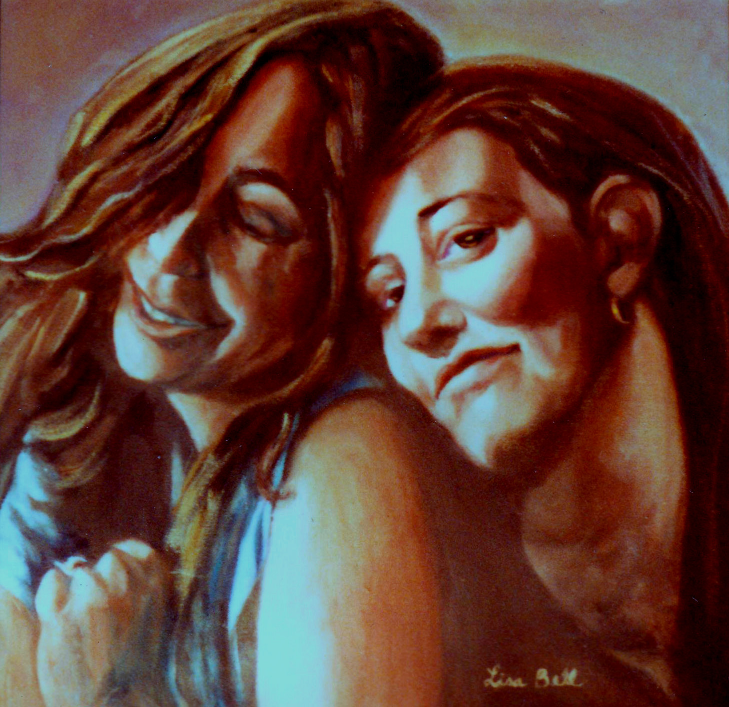 Oil self portraits 1994 by Lisabelle, Paintings of Sisters, Oil portraits doubles, Commission Artist Lisabelle, 