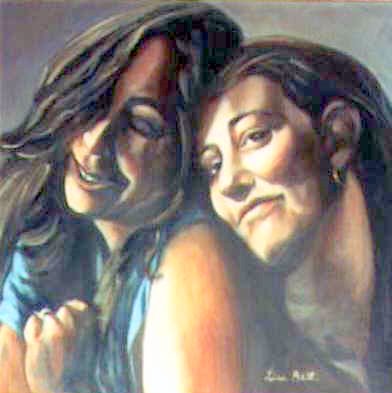 Oil Portrait of two sisters.  "Lisa and Leslie" 20"x20" 1992 by Lisabelle