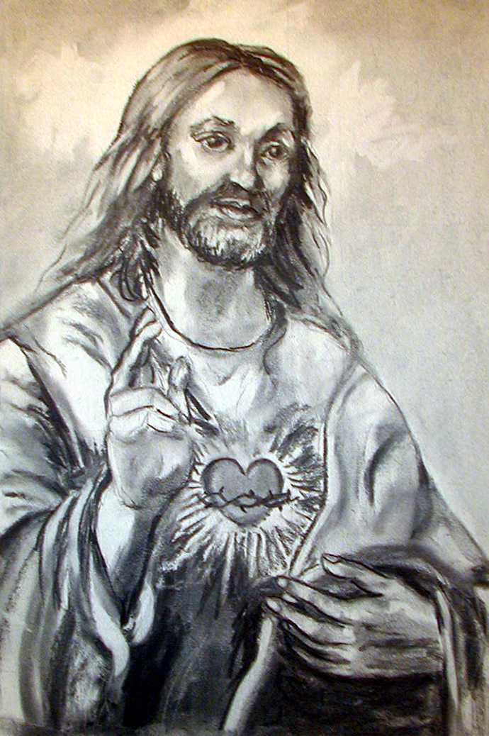 Religious Art by Lisabelle, Sacred heart Jesus Christ, Art of the Lord, Charcoal, Painting, Religious, Christian Art by Lisabelle