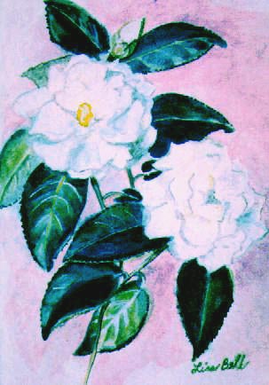 Original floral painting by Lisa Bell, Watercolor GARDENIAS 8x10" Sold