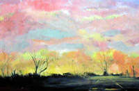 Landscape Paintings by Lisabelle 2009  TRAIN ACROSS THE FARMS, Berkey, OH 2005 18x24" prints available