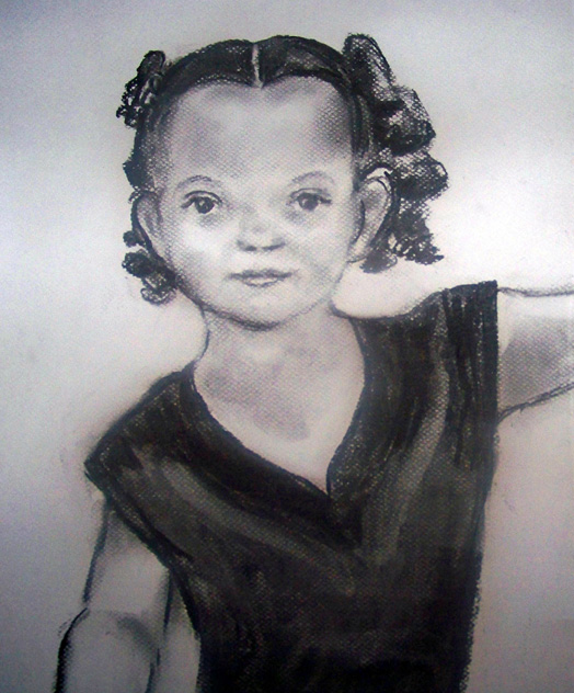 Charcoal Portraits from life, New Mexico Karaoke Championship Festival 2009, Daughter of Singer, "Little Dancer", Charcoal Sketches by Lisabelle from photos, and life.