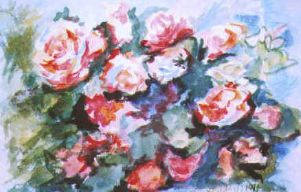 Original floral painting by Lisa Bell, Roses Bouquet 12x9" Sold