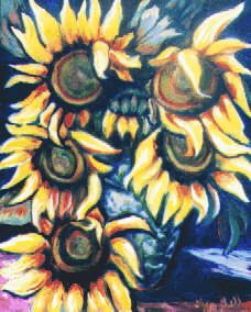 Original Art Floral Painting by Lisa Bell "Sunflowers" oil on wood, 16x20" Sold