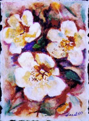 Original Art Floral Painting by Lisa Bell "Wild Roses" on handmade paper 8x10" 50.