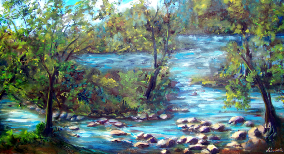 Huron River New Delhi, MI Oil painting by Lisabelle ©June 2010 24x48" gallery wrapped, edges 1.5" painted around.